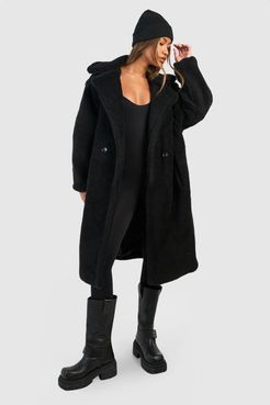 Oversized Teddy Faux Fur Coat - Black - 4