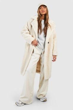 Oversized Teddy Faux Fur Coat - White - 4