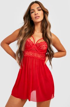 Strapping Lace Babydoll & String Set - Red - S