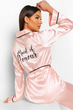 Matching Maid Of Honour Embroidered Satin Robe - Pink - 6