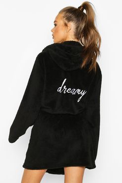 Dreamy Embroidered Fluffy Bathrobe/Robe - Black - S