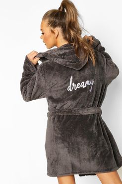 Dreamy Embroidered Fluffy Bathrobe/Robe - Grey - S