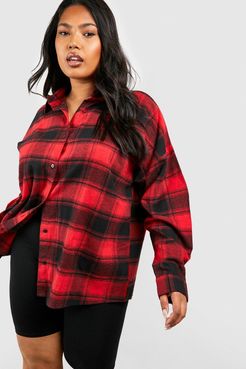 Plus Oversized Boyfriend Flannel Shirt - Red - 18