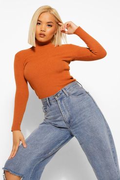 Petite Rib Knitted Turtleneck Sweater - Orange - L