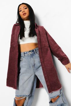 Petite Raw Edge Oversized Cord Shirt - Purple - 0