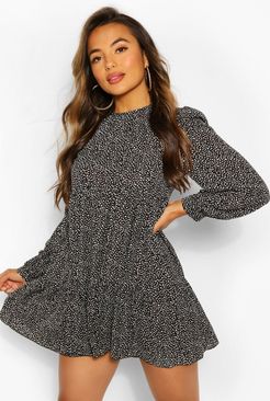 Petite Polka Dot Smock Dress - Black - 0