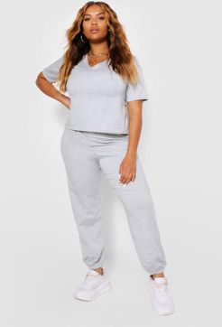 Plus V Neck T-Shirt Tracksuit - Grey - 12