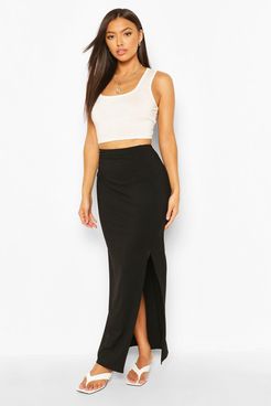 Petite Rib Side Split Maxi Skirt - Black - 0