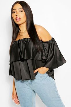 Plus Satin Off The Shoulder Top - Black - 12