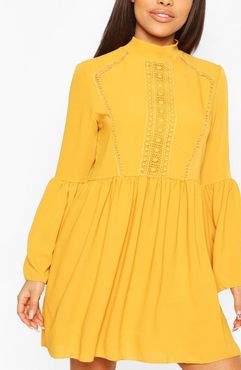 Petite Crochet Detail Smock Dress - Yellow - 0