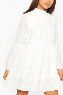 Petite Crochet Detail Smock Dress - White - 0