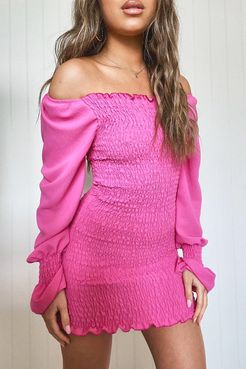 Petite Volume Sleeve Shirred Mini Dress - Pink - 0