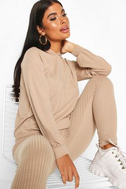 Petite Knitted Soft Rib Hoody And Legging Two-Piece - Beige - 0
