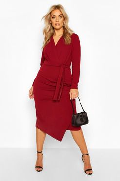 Plus Wrap Front Midi Dress - Red - 12