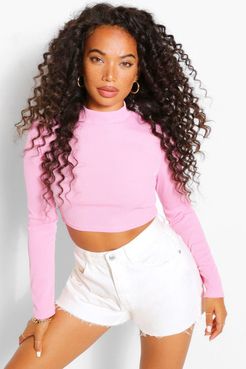 Petite High Neck Ribbed Crop Top - Pink - 12