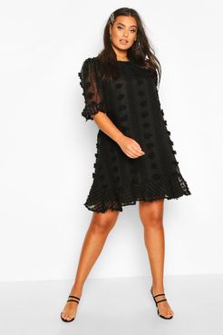 Plus Dobby Mesh Ruffle Smock Dress - Black - 12