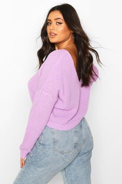 Plus V-Back Crop Sweater - Purple - 12-14