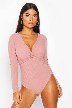 Petite Ribbed Twist Front One Piece - Pink - 0