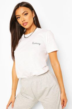 Petite 'Honey' Graphic T-Shirt - White - S
