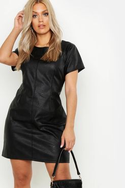 Plus Pu Cap Sleeve Shift Dress - Black - 12