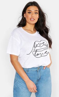 Plus Lips Sketch Graphic T-Shirt - White - 12