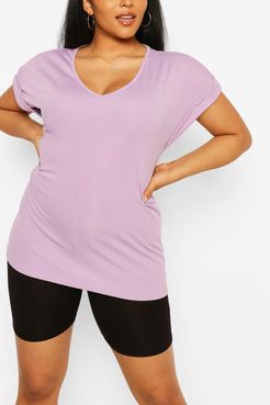 Plus Basic Rib Oversized T-Shirt - Purple - 18