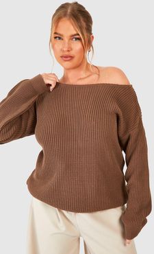 Plus Slash Neck Fisherman Sweater - Beige - 12