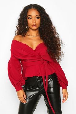 Petite Off The Shoulder Blouse - Red - 0