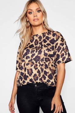 Plus Leopard Print Oversized T-Shirt - Brown - 12