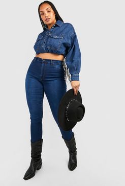 Plus Super High Waisted Power Stretch Jeans - Blue - 12
