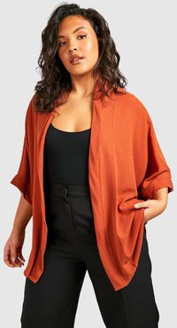 Plus Woven Kimono - Brown - 12