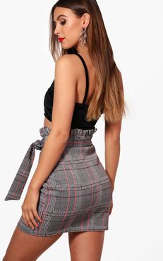 Petite Paper Bag Waist Flannel Skirt - Black - 0