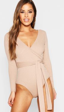 Petite Knitted Wrap One Piece - Beige - 0