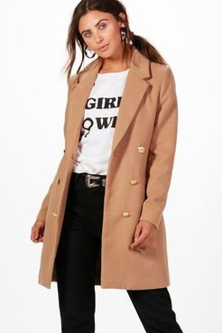 Petite Double Breasted Military Duster Coat - Beige - 0