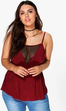 Plus Mesh Front Cami - Red - 12