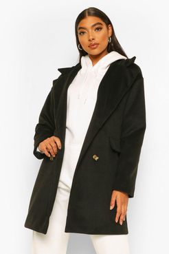Tall Double Breasted Wool Look Coat - Black - 2