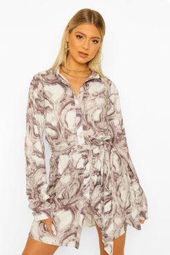 Tall Marble Print Shirt Dress - Pink - 2