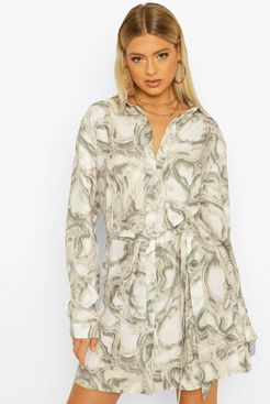 Tall Marble Print Shirt Dress - Beige - 2