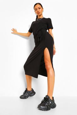 Tall Soft Rib Belted Midi Dress - Black - 2