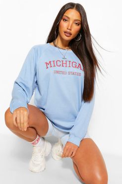 Tall 'Michigan' Slogan Washed Sweater - Blue - 10