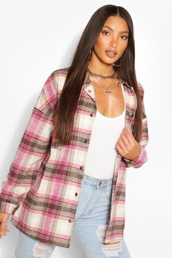 Tall Brushed Cotton Oversized Flannel Shacket - Pink - 2