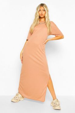 Tall Rib Side Split Maxi Dress - Beige - 2