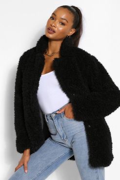 Tall Oversized Faux Fur Shaggy Coat - Black - 2