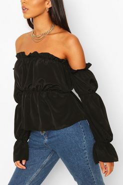 Tall Off The Shoulder Volume Sleeve Top - Black - 2