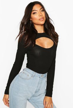 Tall Cut Out Detail Rib One Piece - Black - 2