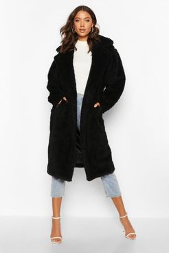 Tall Faux Fur Teddy Coat - Black - 4