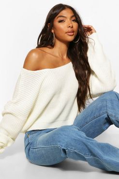 Tall V Back Crop Sweater - White - S