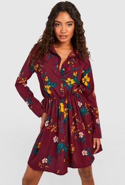 Tall Stripe Floral Shirt Dress - Red - 6