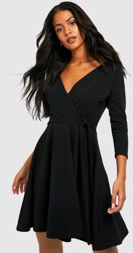 Tall Wrap And Skater Dress - Black - 4