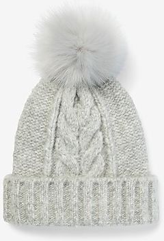 Cable Knit Pom Beanie Women's Silver Heather Gray